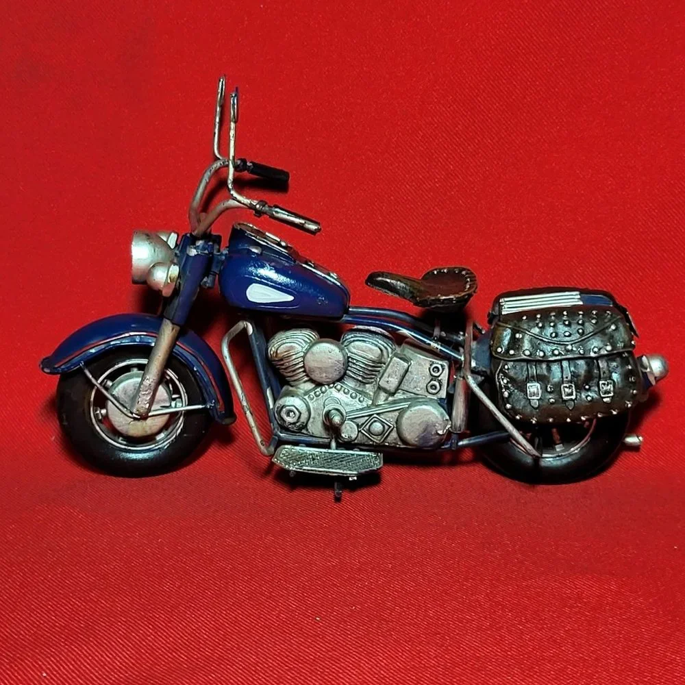 Vintage Motorcycle Custom Blue Metal Model